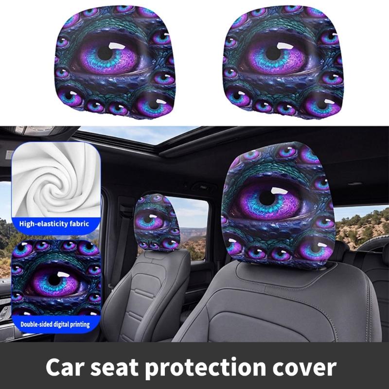Stretch Car Headrest Cover Set 2 Pack, Visual Cabin Covers for Dust Care and Horror Theme Vehicle Decoration Update