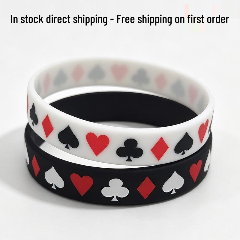 Braccialetto da polso in silicone stile Poker Bianco e Nero Disponibile - Design alla moda e creativo con carte da gioco