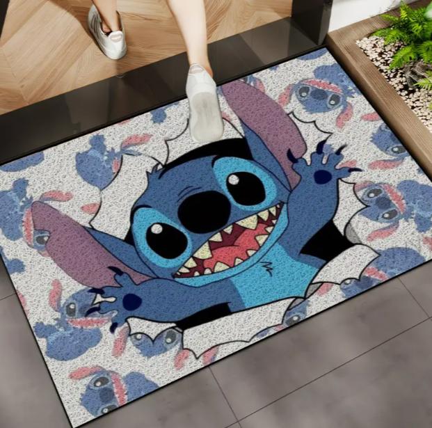 Stitch Welcome Door Mat Non Slip Polyester Floor Mat Flowers and Butterfly Entrance Bathroom Entrance Home Decoration  Rugs