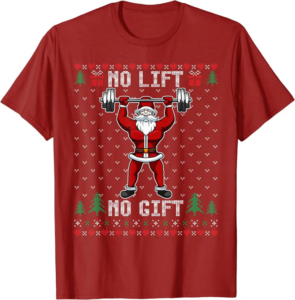 No Lift No Gift Ugly Christmas Sweater Gym Unisex TShirt Short Sleeve Casual Father Son TShirts