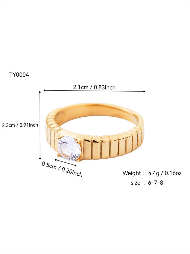 1Pcs Fashionable And Trendy Striped Stainless Steel 18K Gold Plated With Diamonds Women'S Ring Suitable For Women'S Daily Wear