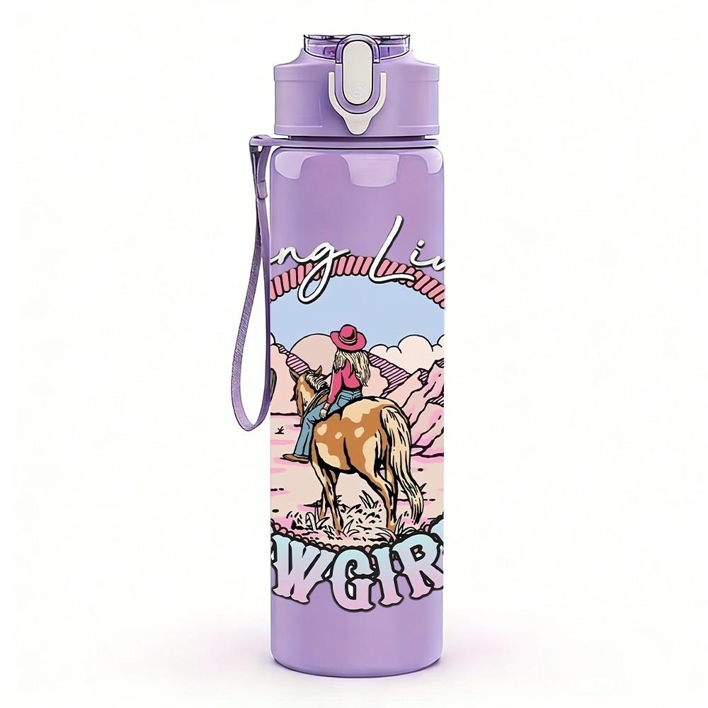 1PC Cowboy Circular Badge Vintage Pattern 750ml Color Plastic Sports Water Bottle Leakproof Flip Straw Lid Suitable for Sports Office Home Use