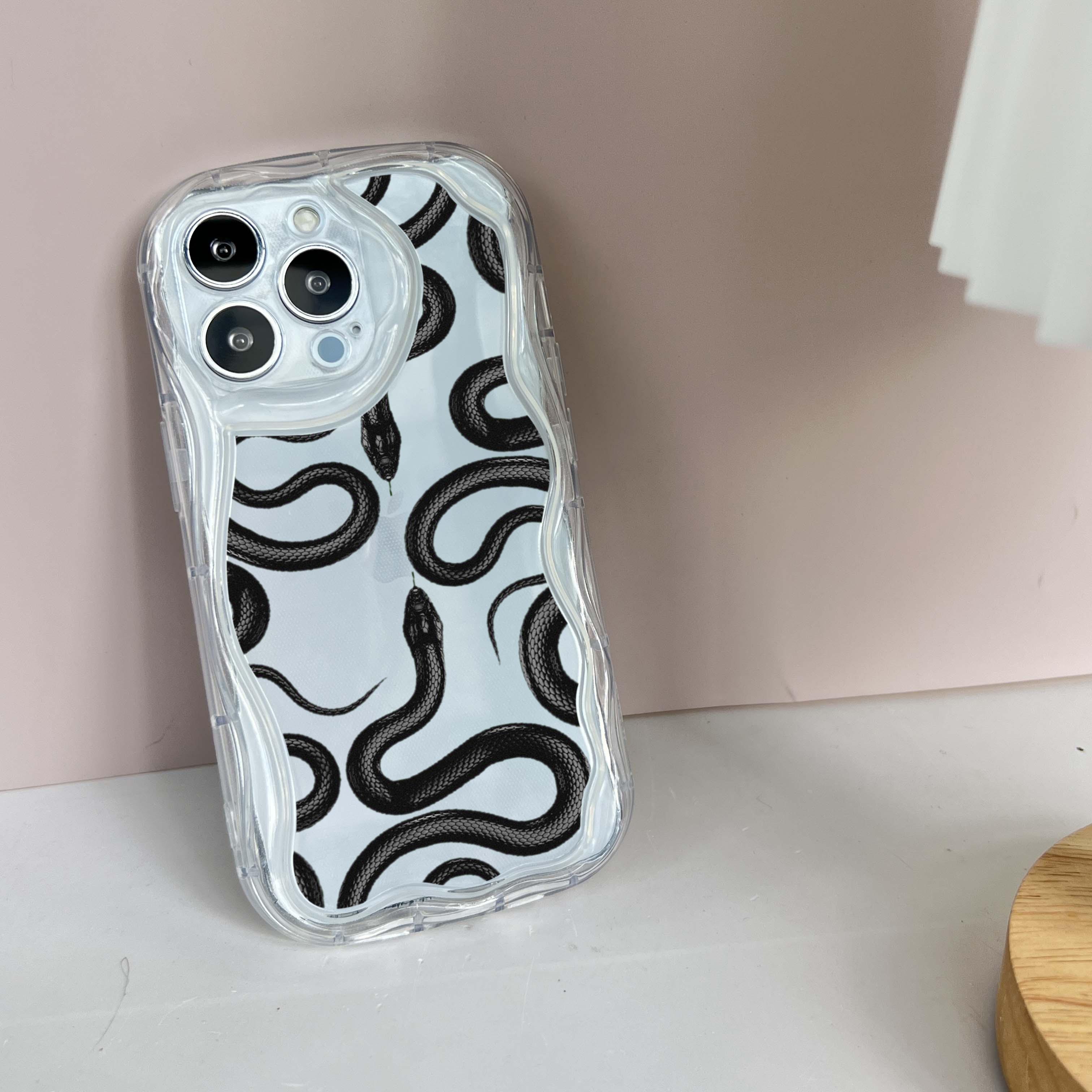 N72 Мягкие волнистые чехлы для телефонов N72 Black Gold Snake art для iPhone 14 Pro — фото 6