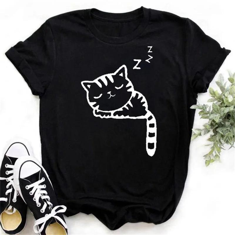 Maycaur Cute Paw Women T Shirt Fashion Cat MOM Printed Woman Tops Harajuku Punk O-neck Top Tee Black Shirt T Female T-shirt