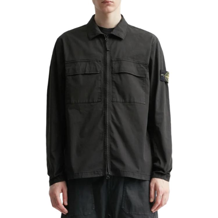 Stone Island Compass Logo Shirt Jacket Black Men Outerwear 781510210-V0029