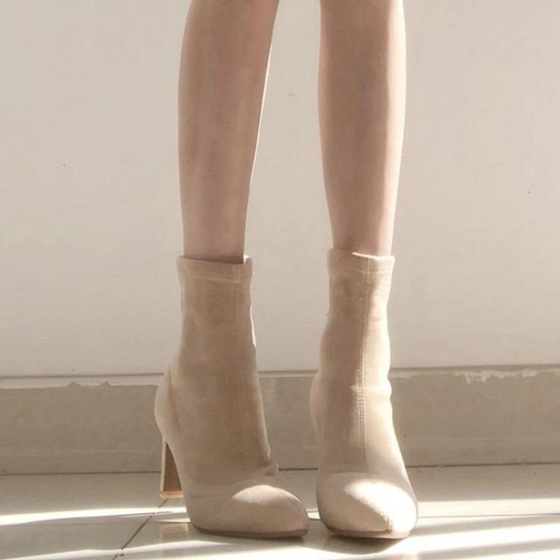 

абрикосовые короткие ботильоны на высоком каблуке женские новые замшевые с острым носком на толстом каблуке туфли на высоком каблуке осенне-зимние бархатные эластичные тонкие ботинки 40 бежевый