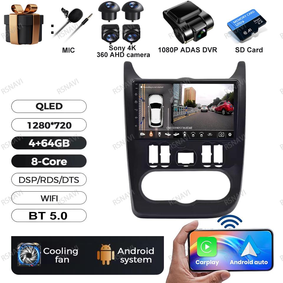 Car Radio Android 16 For Renault Logan 1 Sandero 2009 2010 2011 2012 - 2015 Wireless Carplay Auto DVD QLED Multimedia 4G LTE GPS