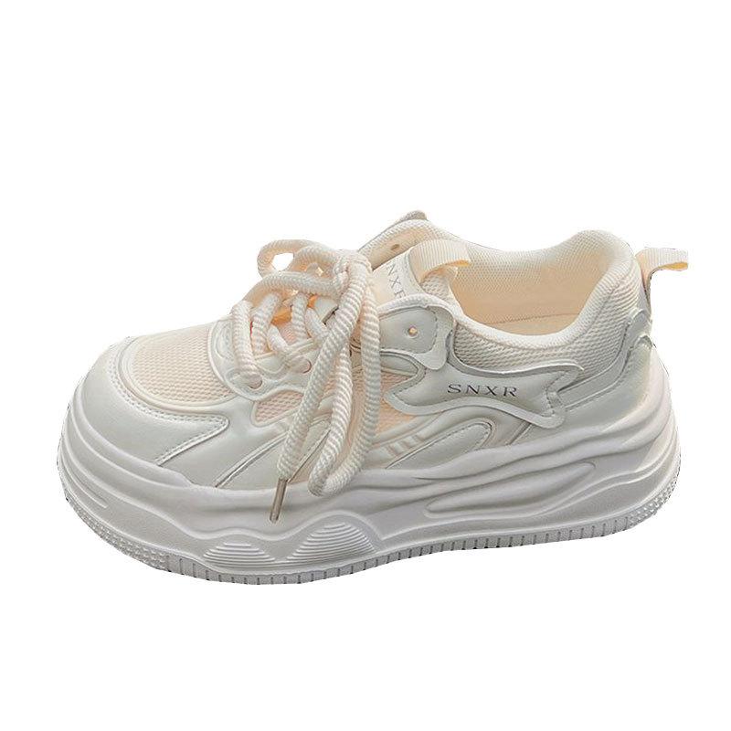 Casual Shoes, Mesh Breathable, Thick-soled Women's Height-increasing Sneakers, Women's 2025 New Spring and Summer Explosive Versatile White Shoes