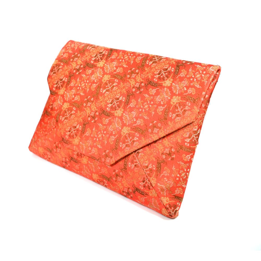 Okadaen Sukiya Bag, a Japanese-style Tea Ceremony Bag for Women, Made of Pure Silk with a Goat and Flower Design, and a Zippered Back.