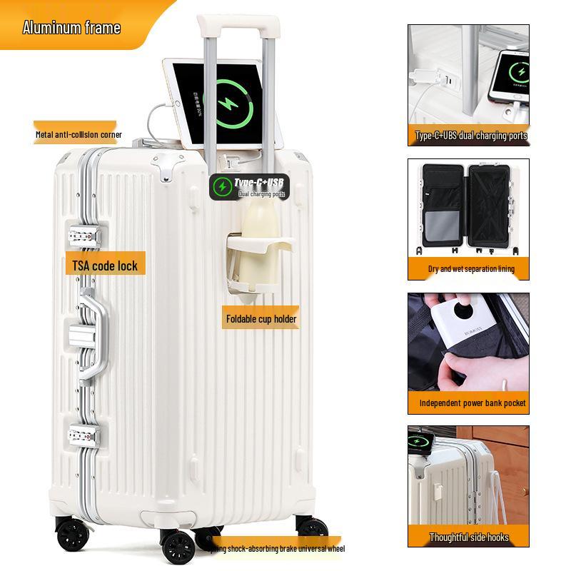 28-inch Women's Multifunctional Travel Suitcase with Charging Port and Large Capacity