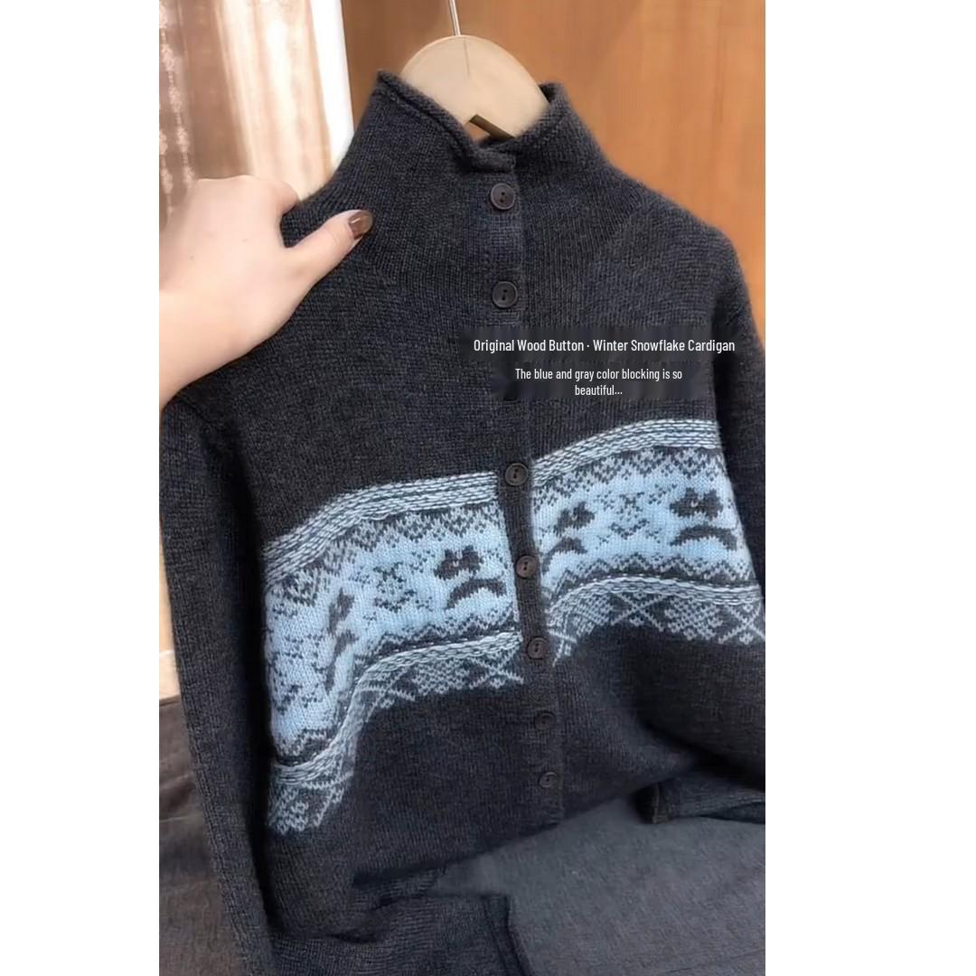 

Women s Retro Fair Isle Winter Outfit: High-Neck Jacquard Sweater Cardigan Set XL [Suggested 58-63 kg]