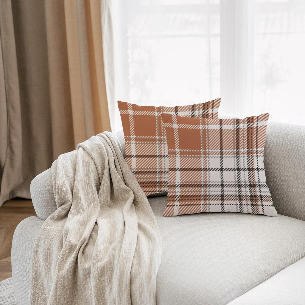 A Set Of 3 Pillowcases, Watercolor Brown, Checkered Decorative Pillowcases For Bedroom Sofa Decoration,18x18inches Without Pillow