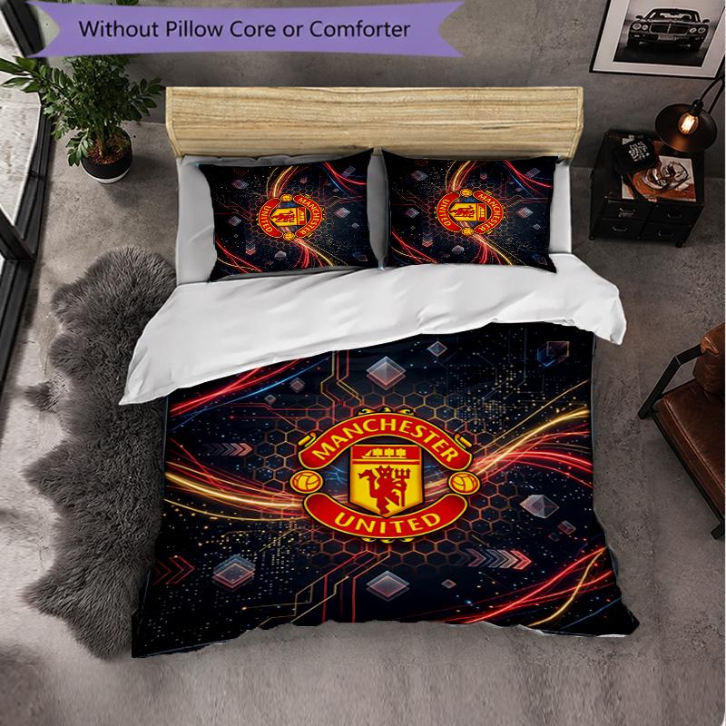 Vzor Manchester United 3dílná sada povlečení Měkký povlak na přikrývku z mikrovlákna s povlaky na polštáře do ložnice