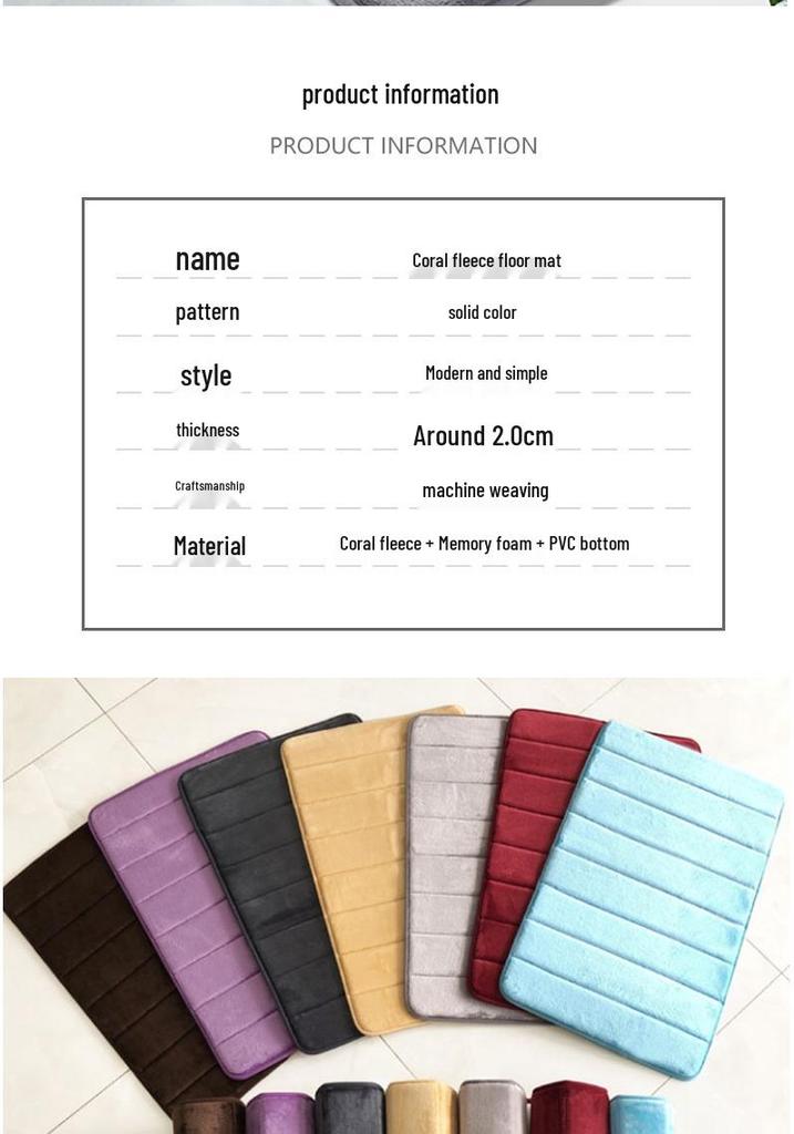 Thickened Memory Foam Anti-slip Entrance Mat - Absorbent Coral Fleece for Home & Bathroom