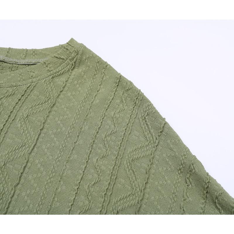 Spring and Autumn Women's Knit Blouse Round Neck Casual Top Green Button Tee Jacquard Long Sleeve Blouse