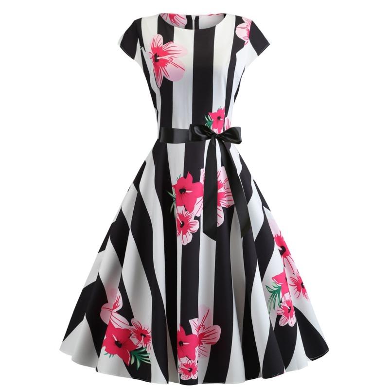 

Горячая распродажа Летнее винтажное женское платье с круглым вырезом, рукавами-фонариками, полосатое, на шнуровке XXL