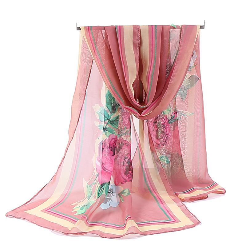 Neuer Damen-Dünnschal aus Seide für Frühling und Sommer, hochwertiger Chiffon-Gaze-Schal mit Druck, Geschenk für die Mutter, doppelt verwendbarer Schal/Stola