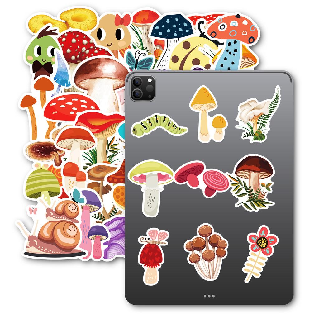 50PCS Mushroom Waterproof Stickers, Cute Decorative Decals for Laptop, Fridge & Notebook