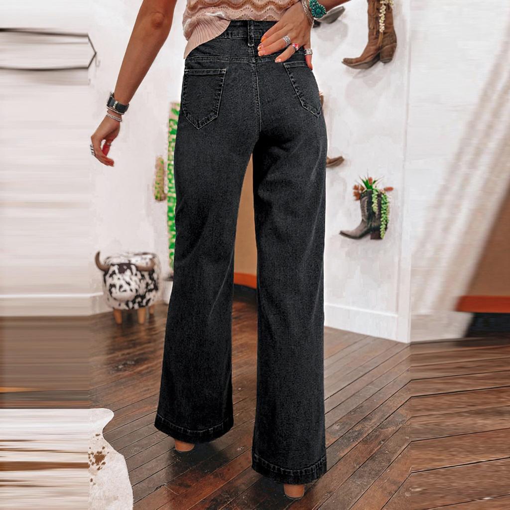 Dámské retro džíny s vysokým pasem, širokými nohavicemi a rovným střihem do ulice