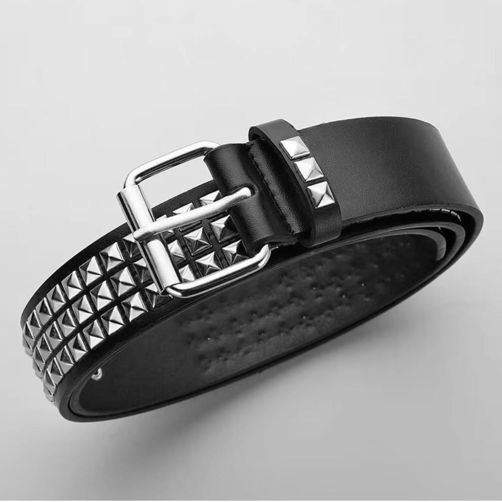 Vintage Punk Rivet Belt Stainless Steel Buckle Y2K Pyramid Belt Metal Gothic Waistband  Rock