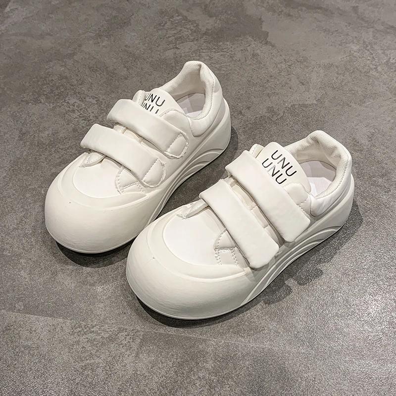 Fashion Cloudlike Thick Bottom Platform Slip-ons Women's Fashion Sneakers Spring 2025 Magic Tape Round Toe High Heel Korean Sle