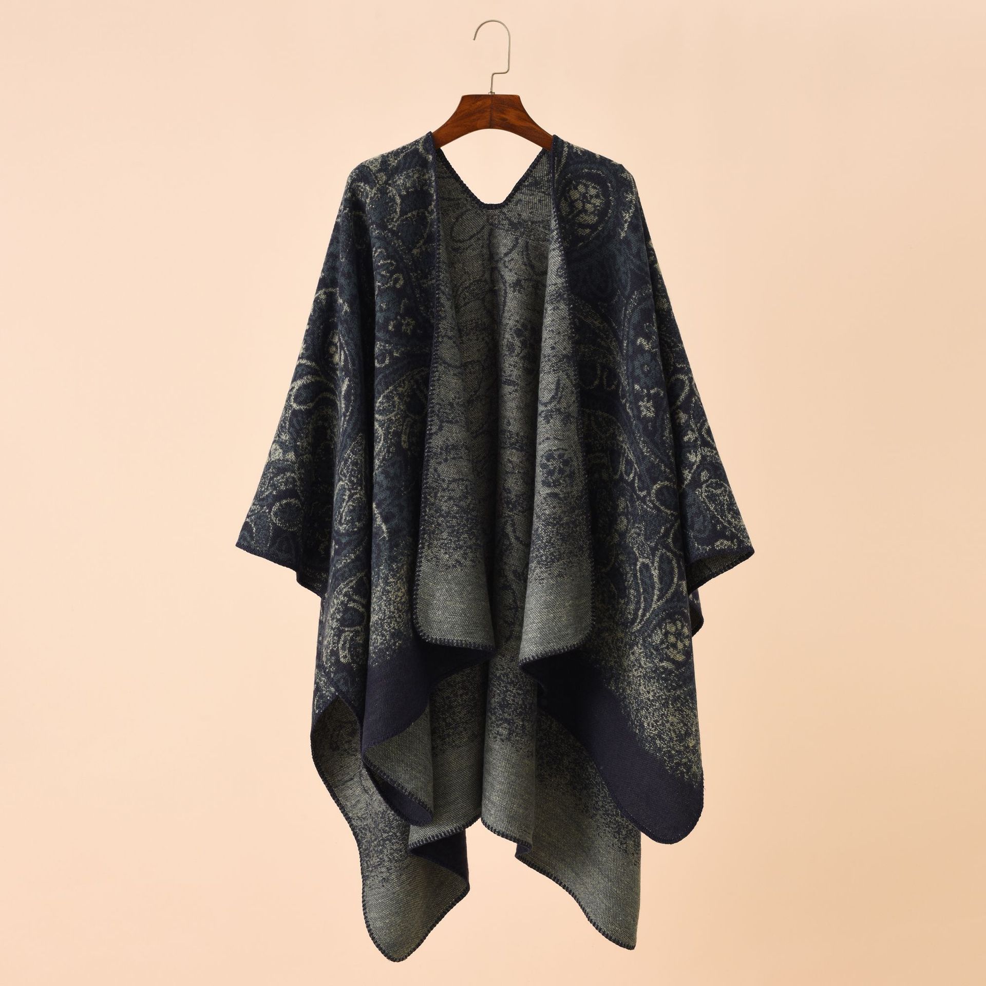 

Теплая шаль из искусственного кашемира в полоску с цветочным принтом в тон для путешествий и игр темно-синий