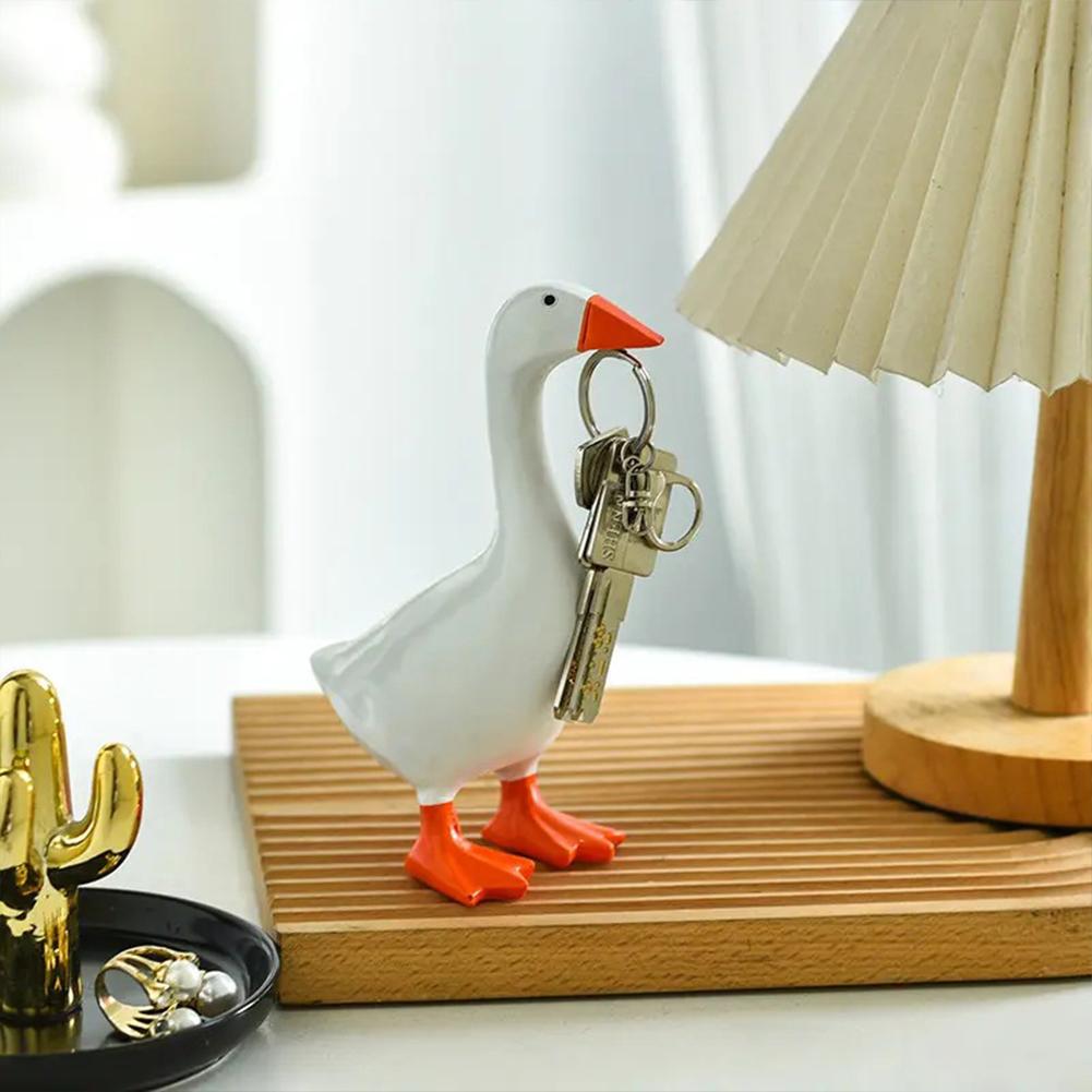 Cute Duck Statue Key Hanger Kawaii Magnetic Silly Goose Figurine Resin Goose Duck Statue Sculpture Funny Office Desk Decor