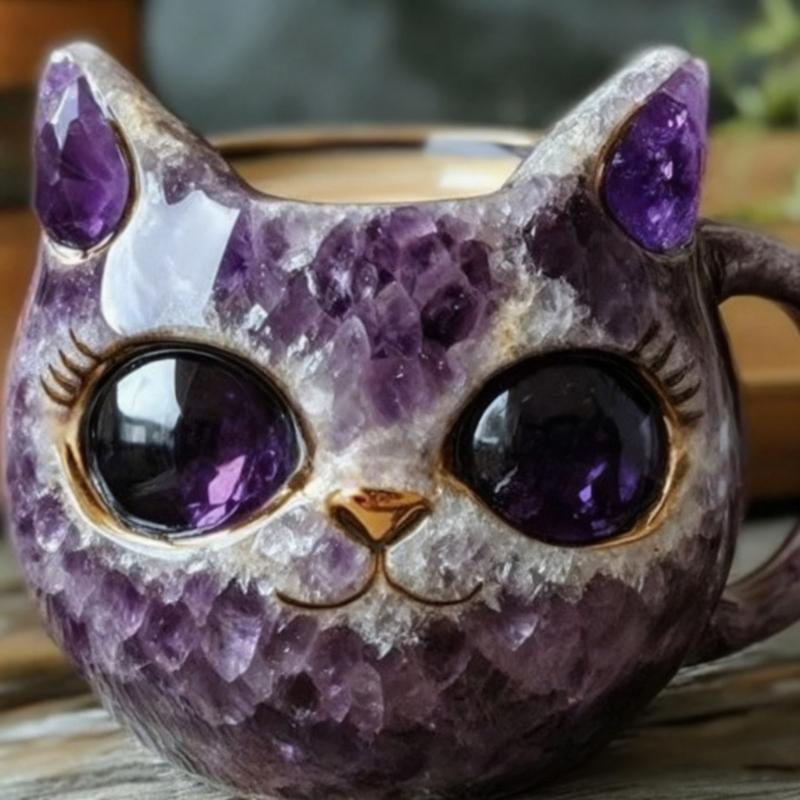 Sparkling Crystal Cats Face Mugs Handmade Resin Artware Collectible Item For Coffee Drinkers Kitchen Display