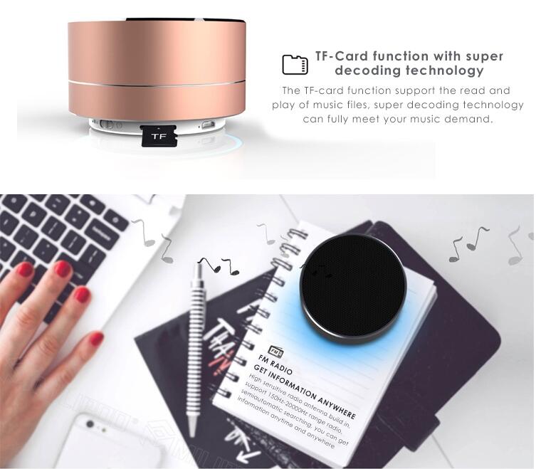 Reflective LED Light Metal Round Shape Bluetooth Speaker A10 Pink