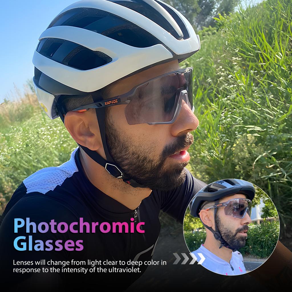 Kapvoe Photochromic Cycling Glasses Silver Lens Sunglasses Multi Color Men Women Bike Outdoor Eyewear Riding Driving Running