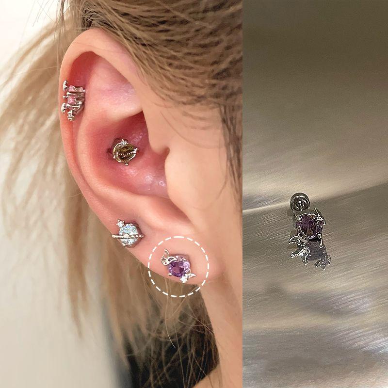 

Niche Style Ringring Store Medical Titanium Steel Ear Bone Stud Amethyst Butterfly 1
