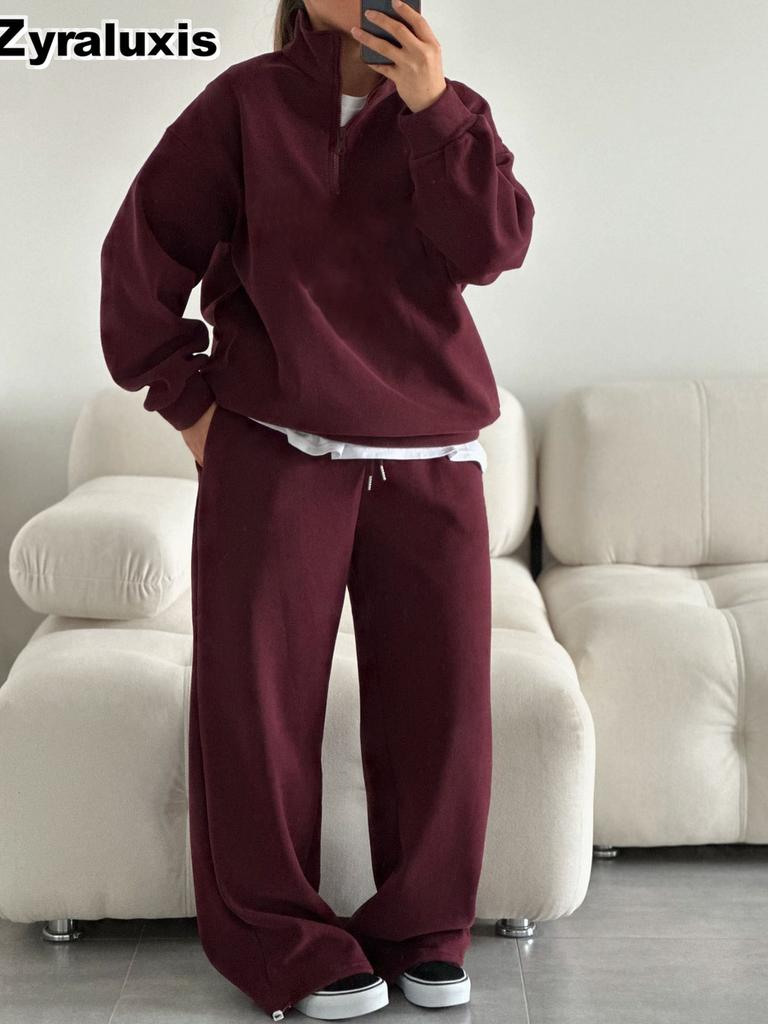 Fashion Half-Neck Long Sleeve Hoodie Pants Set Casual Oversized Sweatshirt and Pants Outfit