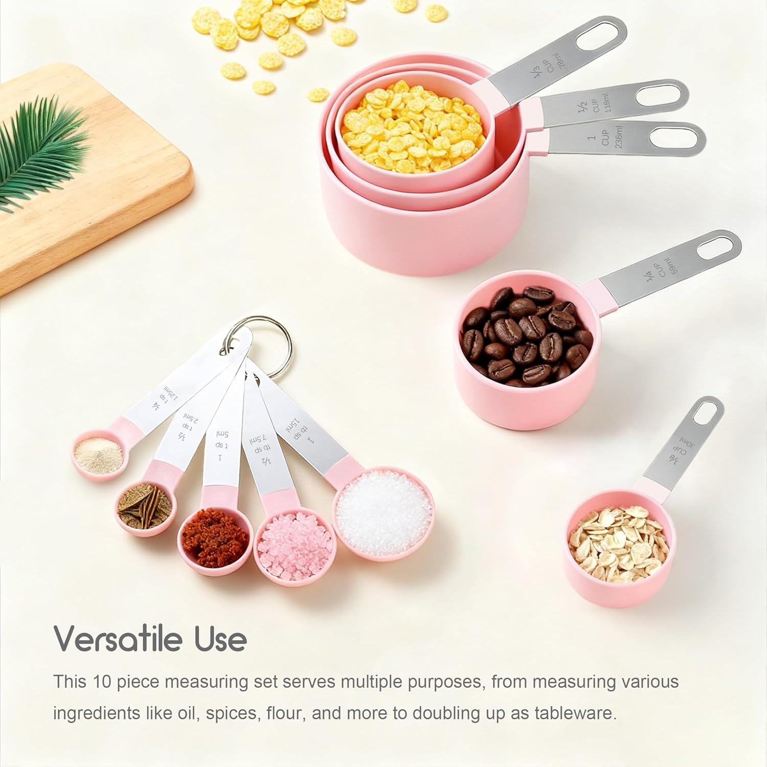

Набор мерных чашек и ложек, 10 штук, штабелируемые мерные инструменты с ручками из нержавеющей стали, кухонные гаджеты для приготовления пищи и выпечки (розовый)