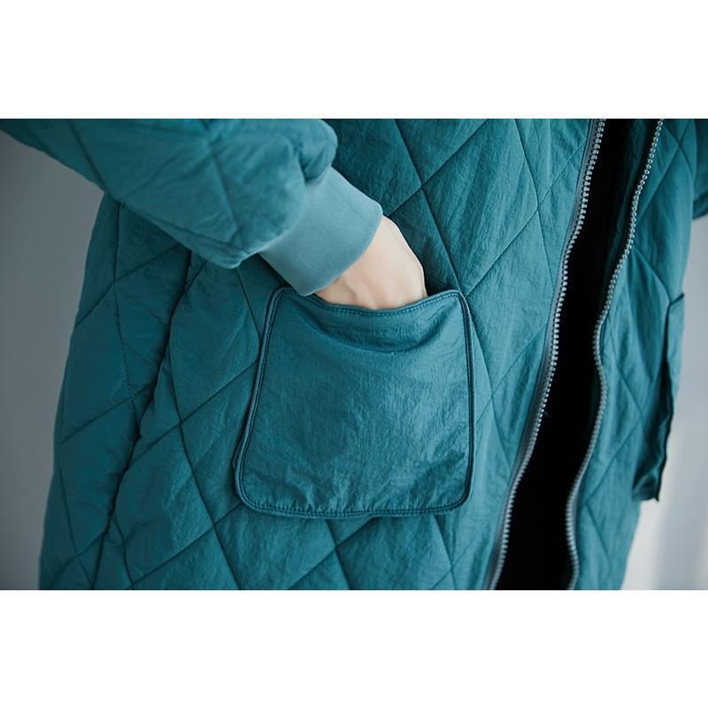 Women's Plaid Hooded Cotton Jacket, Winter Wear, Mid-Length, Thick Pocketed Zipper Coat, Plus Size.