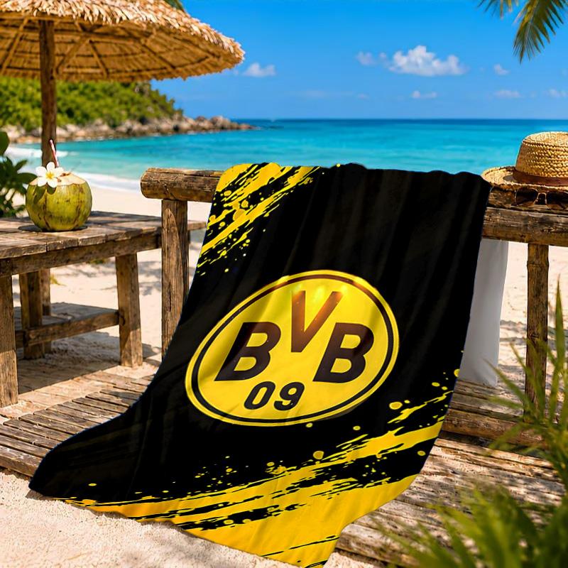 Plážová osuška z mikrovlákna s potiskem designu fotbalového míče BVB, měkká a savá, rychleschnoucí, ideální pro letní cestování, nezbytnost na pláž, k bazénu