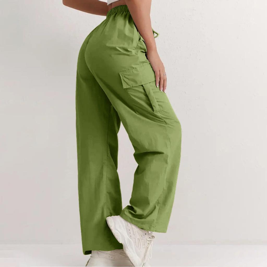 Women's Sports Pants Casual Loose Solid Color High Waisted Pocket Pants