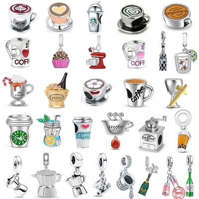 Fijne 925 Sterling Zilveren Koffiekopje Rode Wijn Glas Maker Charm Bead Fit Originele Fasion Armband Diy Sieraden Voor Vrouwen