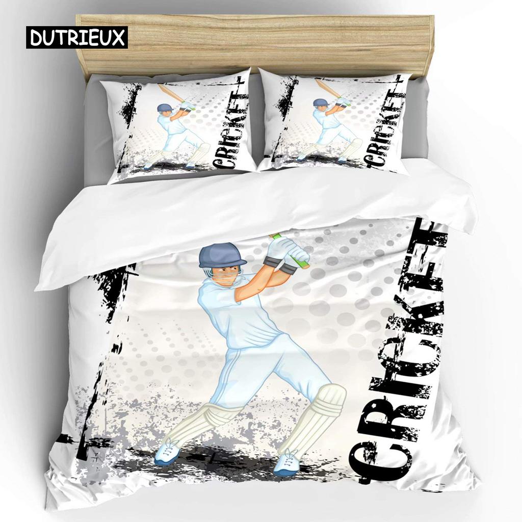 Cricket Duvet Cover Set Abstract Sports Pattern Bedding Set Microfiber Player Playing Game of Cricket Double Queen Quilt Cover