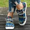 Women's Ethnic Geometric Pattern Lace-Up Slip-On Loafers - Breathable Fabric Round Toe Casual Boat Shoes with TPR Sole