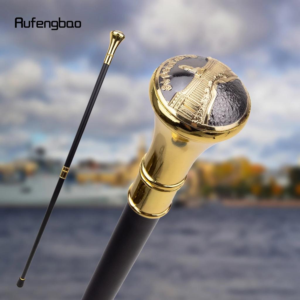 Golden Stpetersburg Kazan Cathedral Totem Relief Walking Cane Fashion Walking Stick Gentleman Crosier Knob Walking Stick 93cm