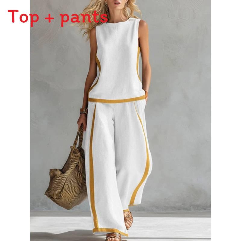 Tuta da donna estiva senza maniche a blocchi di colore con tasche e inserti per abbigliamento casual