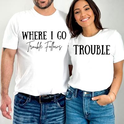 T-shirt Couple Où Je Vais/Problème Imprimé Drôle Graphique Lettre T-shirts Ample Homme Femme Haut Été Amoureux Manches Courtes Vêtements