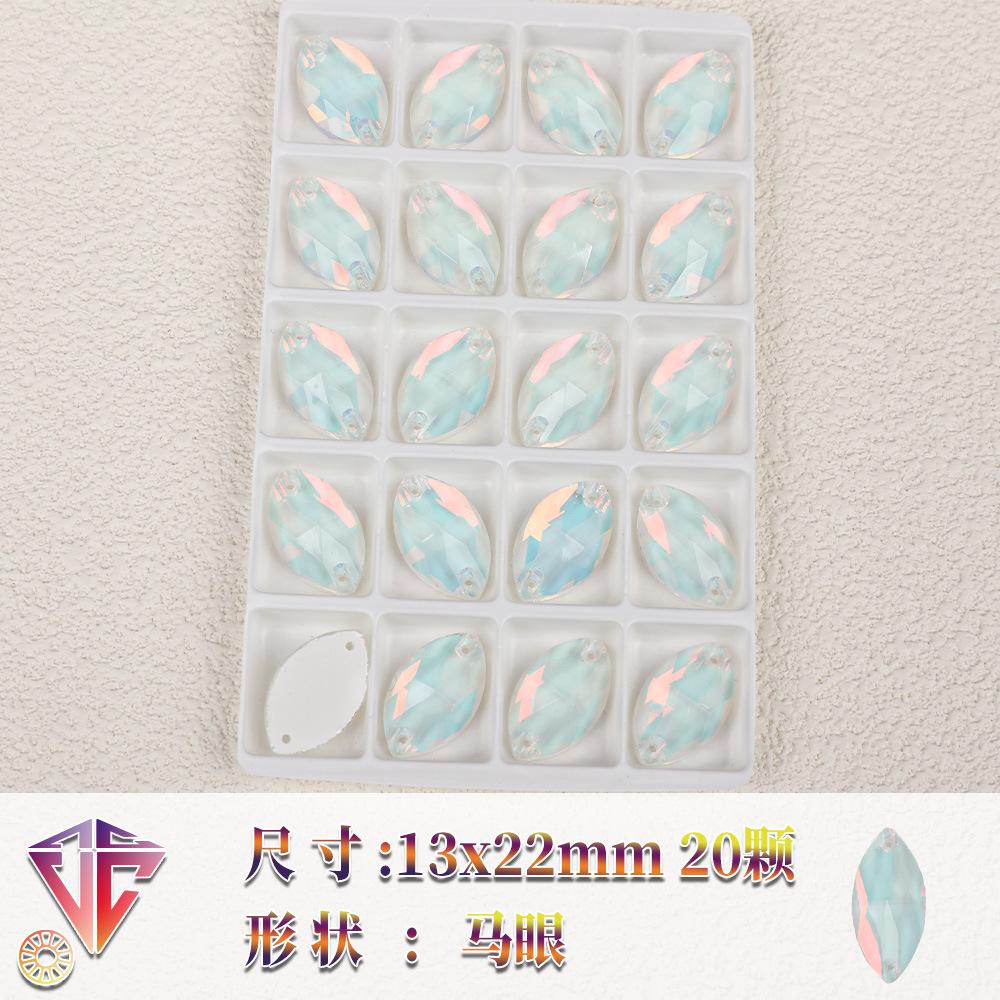 Neon Fluorescent Mocha Protein Horse Eye-Shaped Glass Hand Seam Drill, Flat Bottom Drill Double Hole Rhinestone Handmade Diy Accessories
