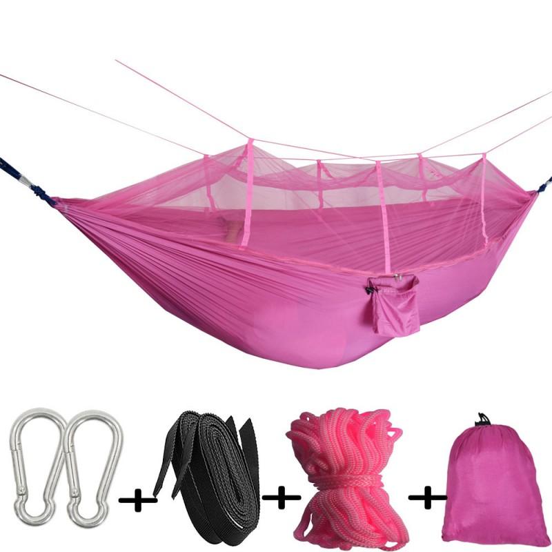 Lightweight Nylon Hammock With Mosquito Net Camping Hiking Outdoor Single Double Use Portable Travel