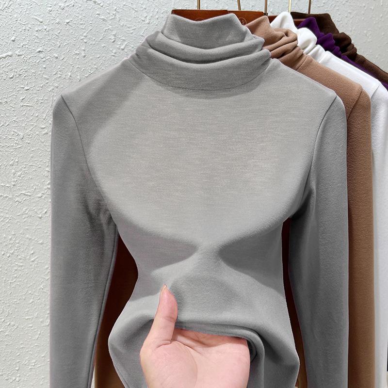 Medium-necked German velvet bottoming shirt for women's heating and warmth long-sleeved autumn and winter new double-sided velvet inner top for women