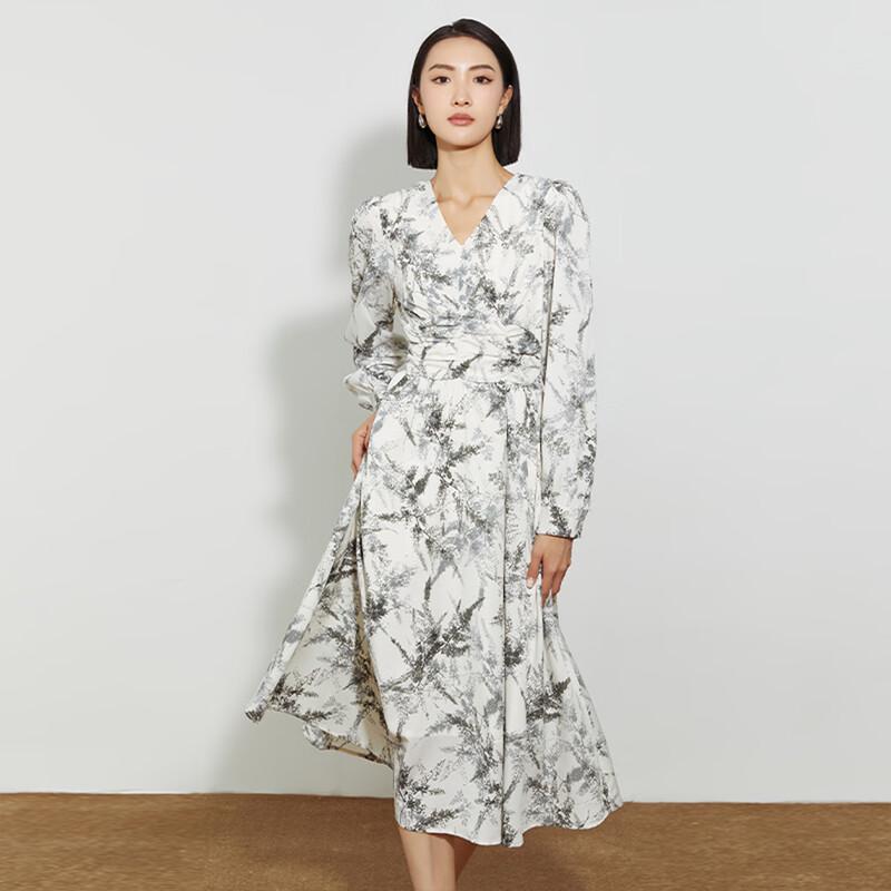 

SheTu Women s New Chinese Ink Print A-Line Midi Dress S