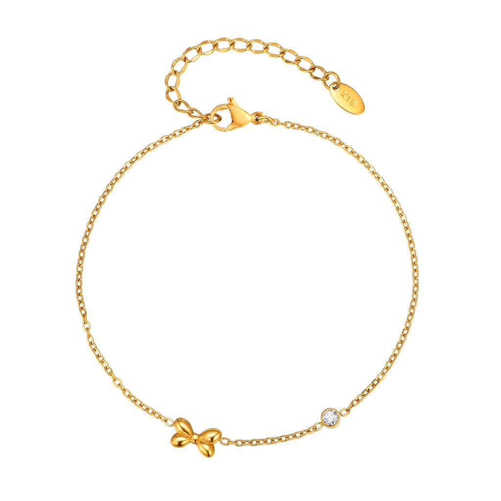 Wind Ladies Vacation Wind Stainless Steel Flat Cross Chain Bow Zircon Anklet Necklace Jc-238