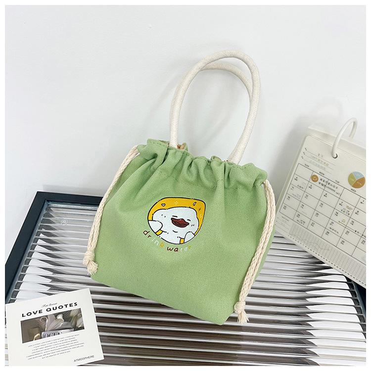 Drawstring Canvas Bucket Bag for Women, Small Corduroy Tote Pouch, Portable Makeup Bag, Snack Purse, Daily Handheld Bag CLE