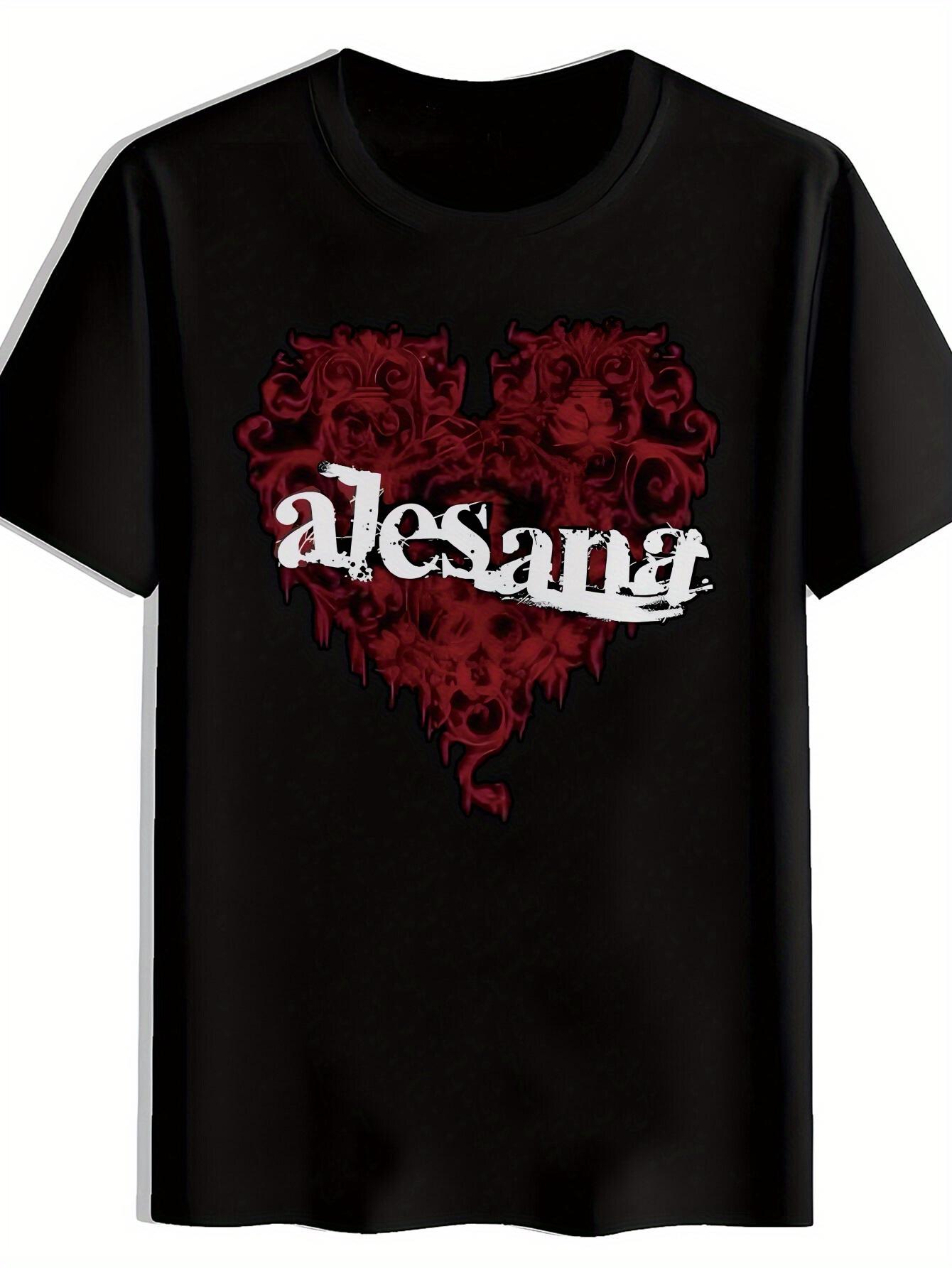 Black T-shirt with Red Heart & Floral Design - Alejandra Print XXXL