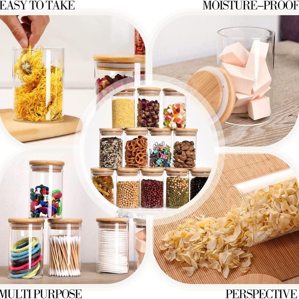 Glass Jar with Bamboo Lid 280ml 10oz Glass Food Storage Container, Suitable for Kitchen Spice Jars, Coffee Jars, Dried Fruit Jar